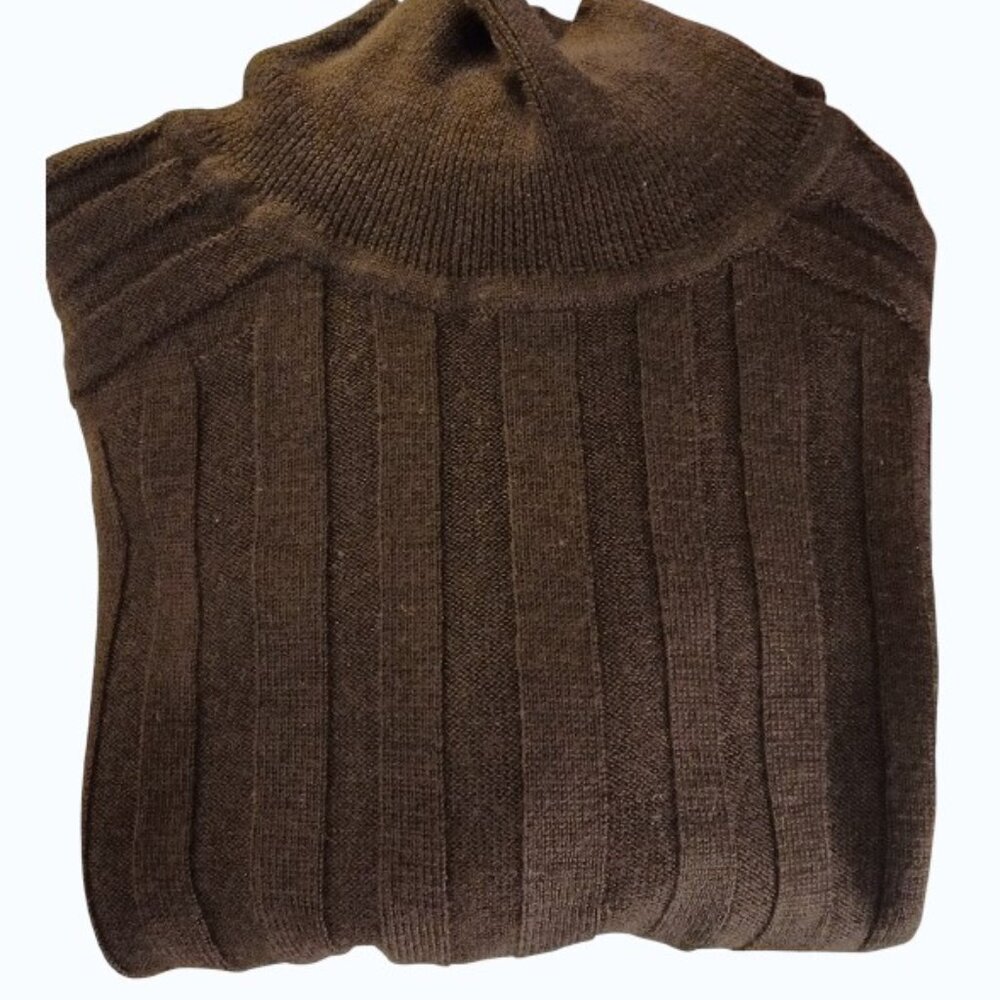 JASON WU Modern Luxury 100% Wool Brown Ribbed Mock Turtleneck S EUC